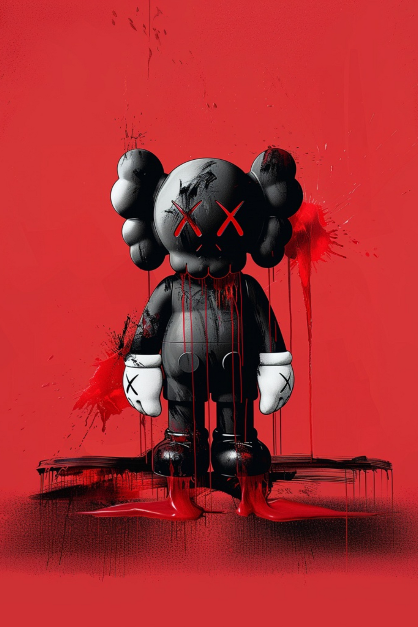 Custom Made All Black KAWS Dripping Red Semi Gloss Poster