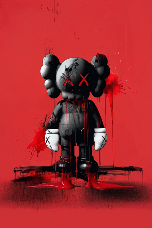 Custom Made All Black KAWS Dripping Red Semi Gloss Poster