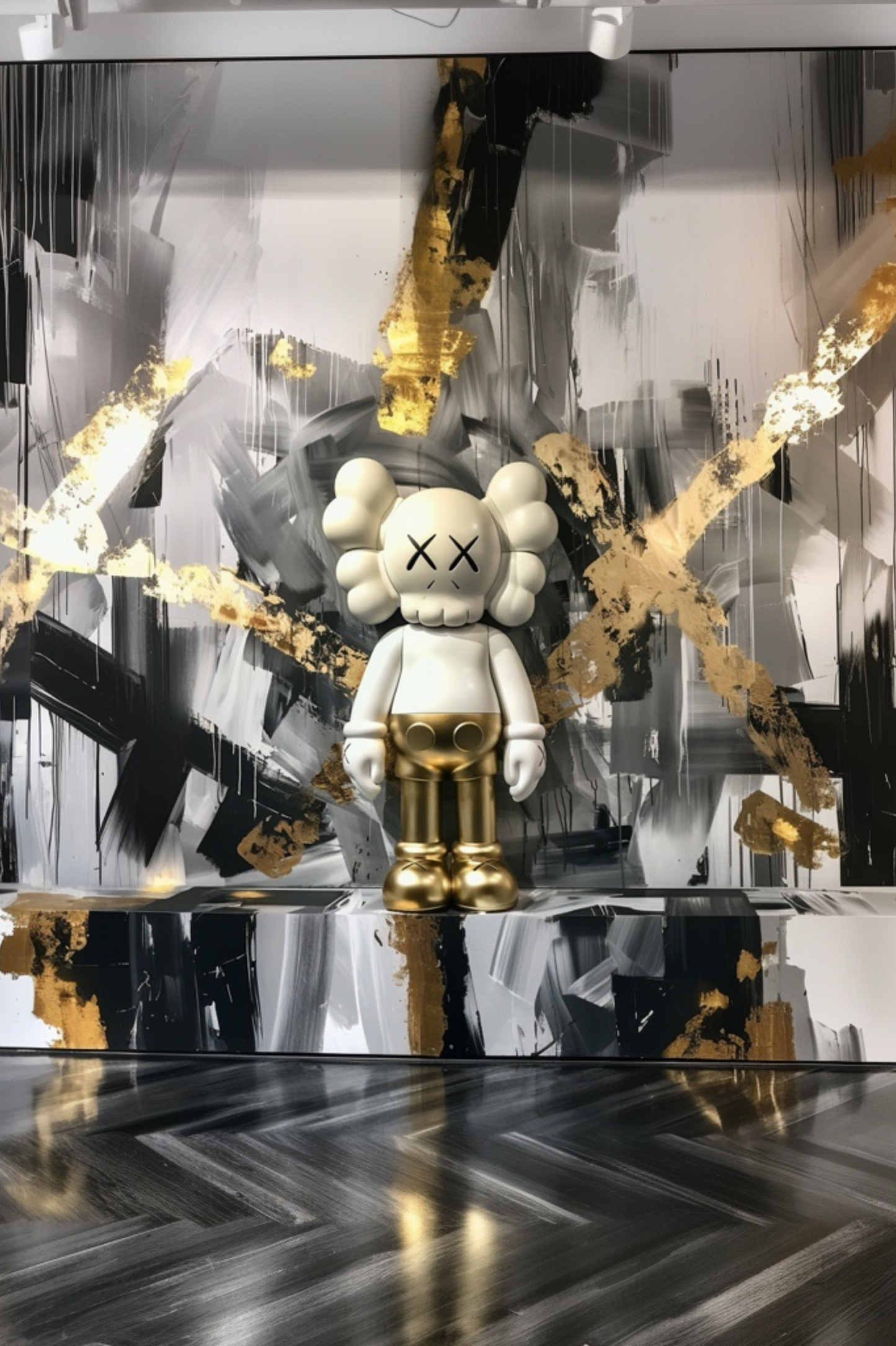 Custom Made White and Gold KAWS Semi Gloss Poster