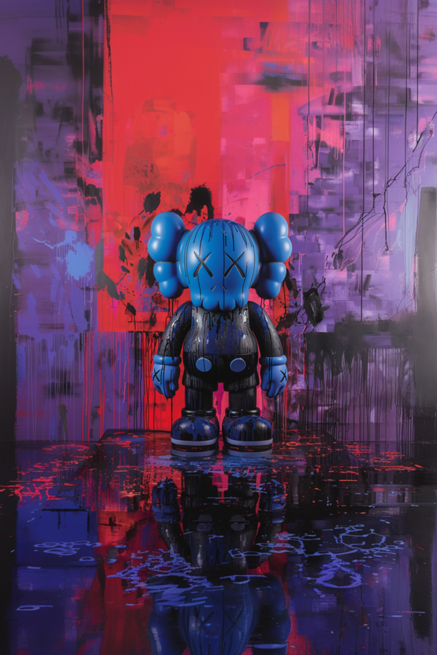 Custom Made Black and Blue Dripping Blue KAWS Semi Gloss Poster