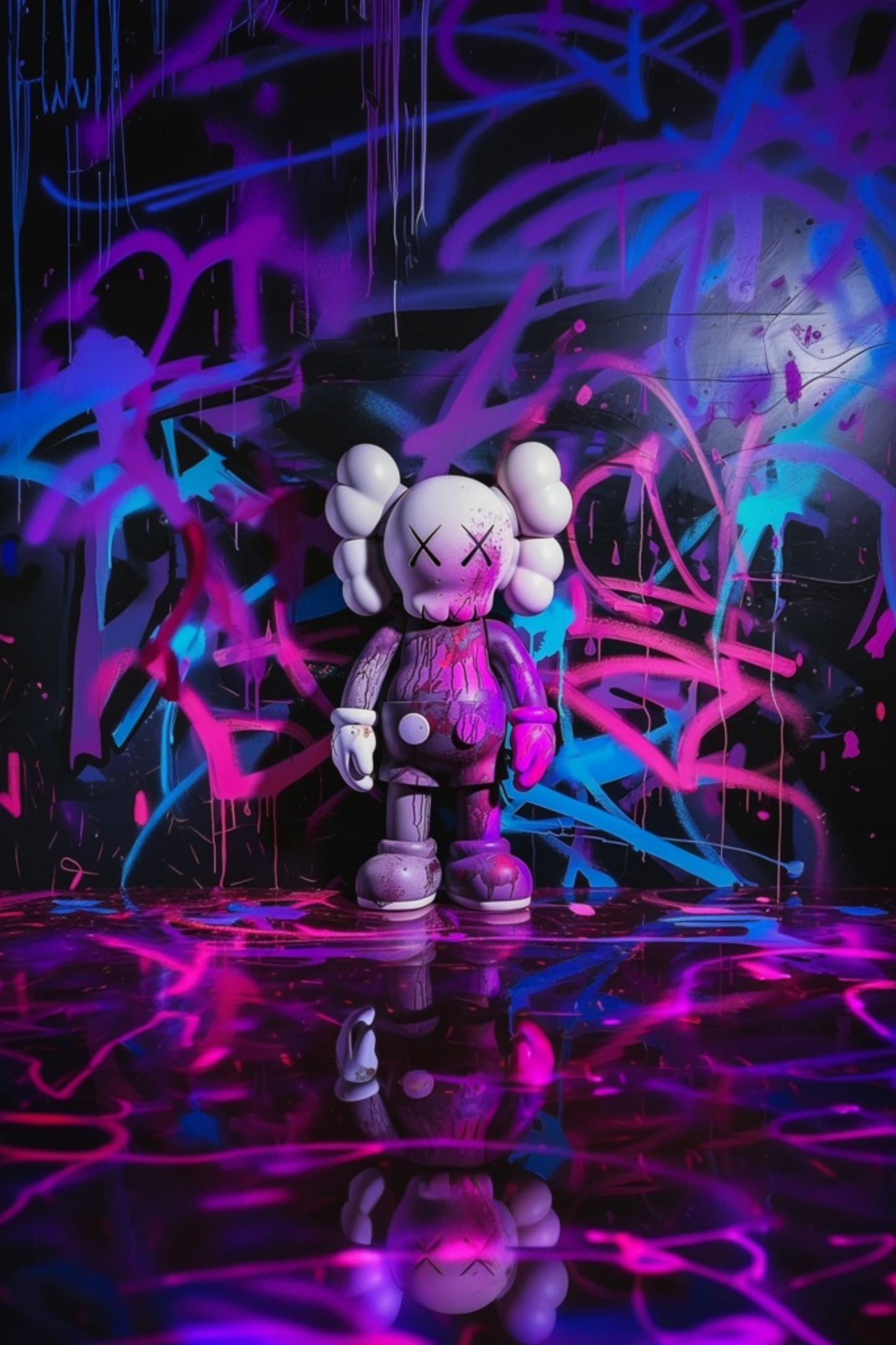 Custom Made Purple and White Dripping Purple KAWS Semi Gloss Poster