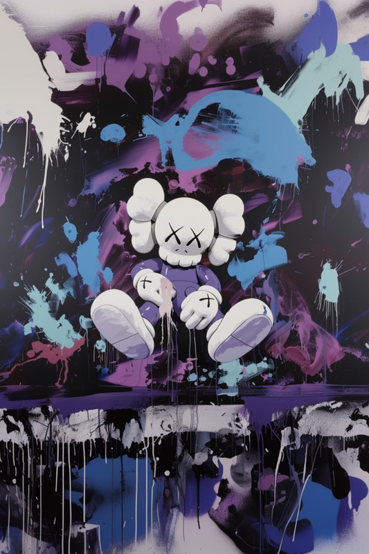 Custom Made Purple and White Dripping White  KAWS Semi Gloss Poster